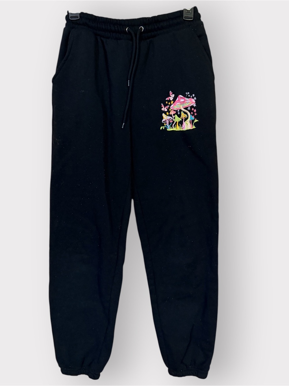 Rue 21 Women’s S Black Mushroom Embroidered Joggers Sweatpants